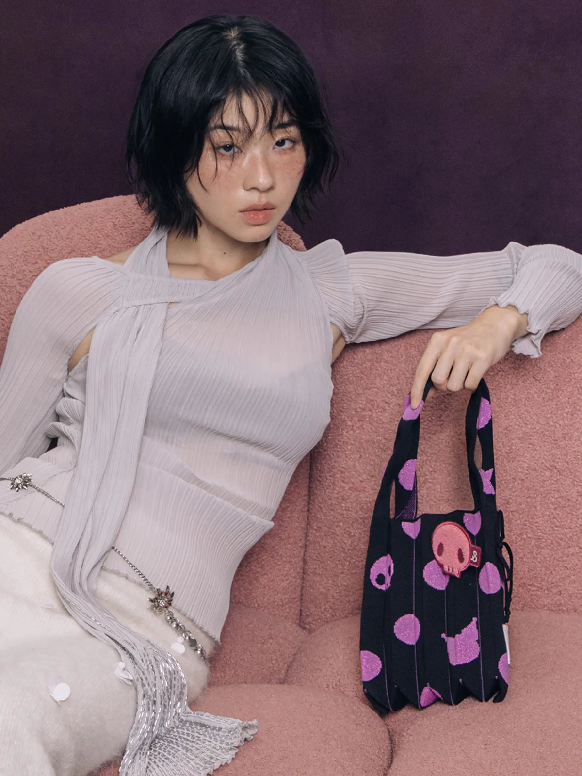 JOSEPH&STACEY X  Sanrio Lucky Pleats Knit S Dot Kuromi