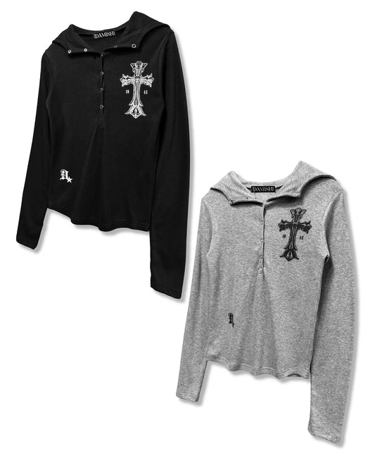 DAMISH Warm Cross Cozy Snap Hoodie