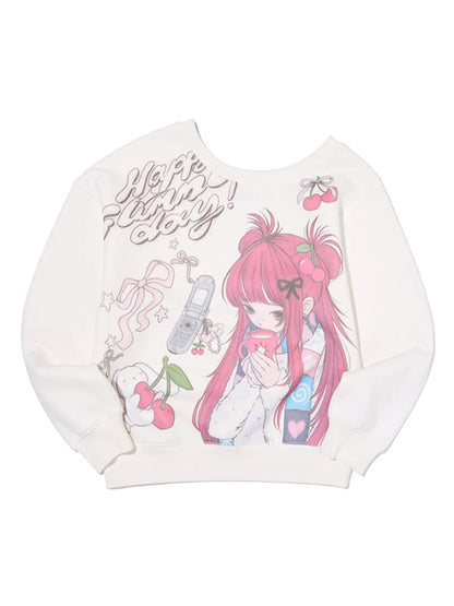 [Ive Lee Seo Worn] Kirsh X Pyitu Graphic Off-Shoulder Crop Sweatshirt