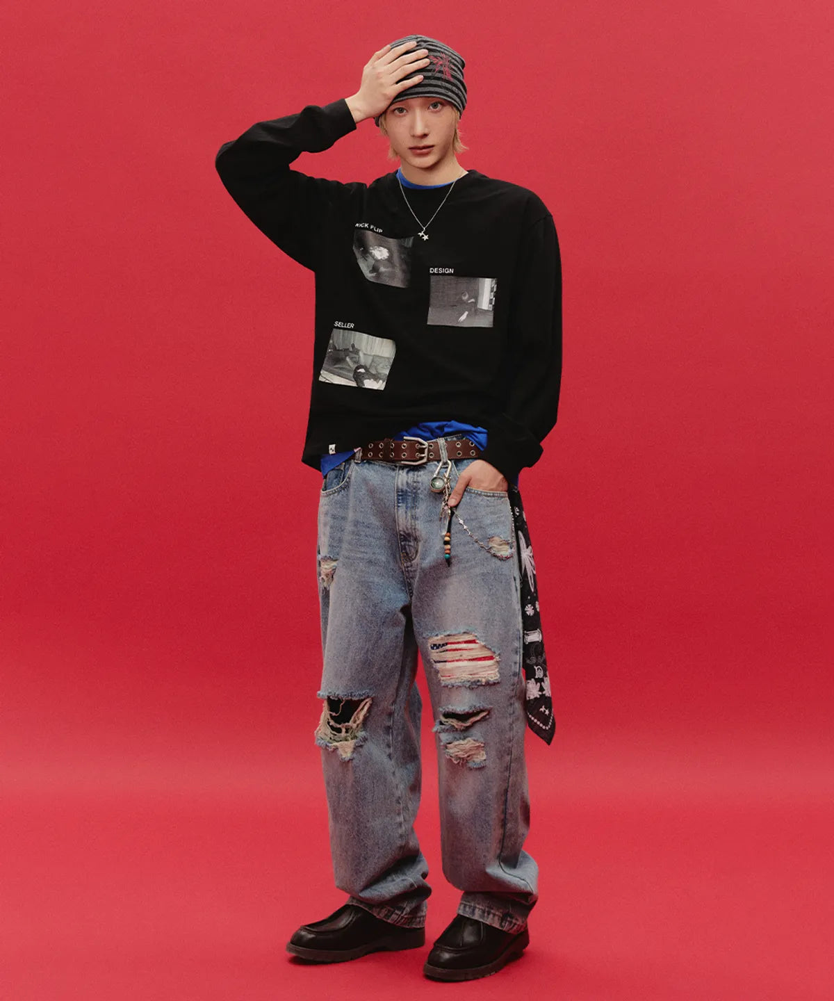 CAVISH × KickFlip Donghwa Flower Drawing Beanie Black