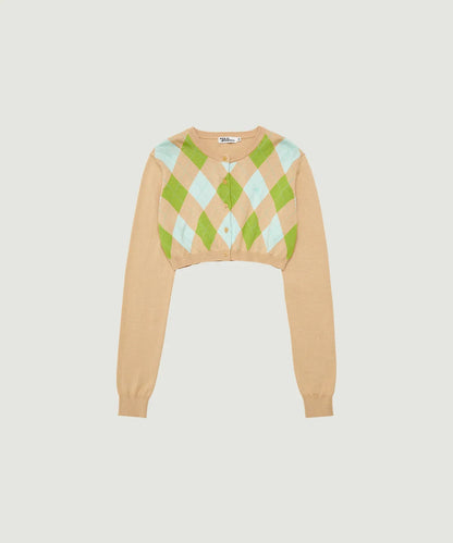 [Twice Nayeon Worn] Grove Veni Argyle Crop Cardigan