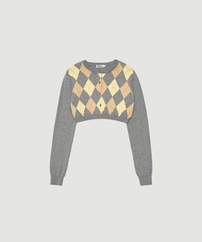 [Twice Nayeon Worn] Grove Veni Argyle Crop Cardigan