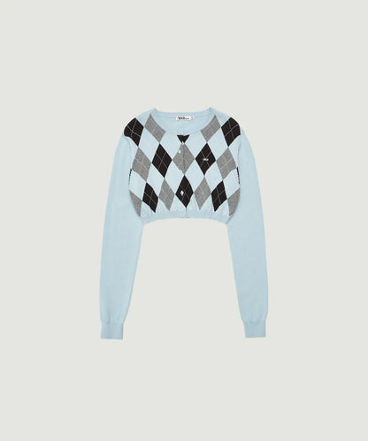 [Twice Nayeon Worn] Grove Veni Argyle Crop Cardigan