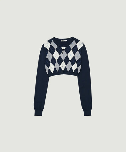 [Twice Nayeon Worn] Grove Veni Argyle Crop Cardigan