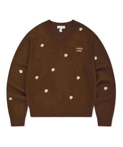 [Aespa Giselle Worn] 26SS Women's Lily Dot V-Neck Pullover Brown