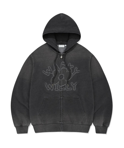 [Aespa Giselle Worn] 26SS Wacky Willy Women's Big Lily denim washed Zip-Up Hoodie/ Sweatpants Gray