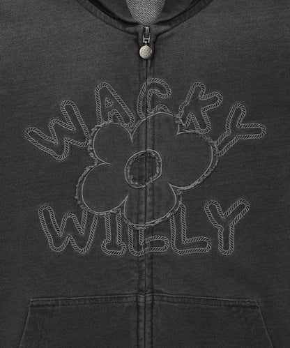[Aespa Giselle Worn] 26SS Wacky Willy Women's Big Lily denim washed Zip-Up Hoodie/ Sweatpants Gray