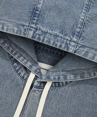 [TXT Soobin Worn] 26SS Covernat Arch Logo Hooded Denim Shirt Blue