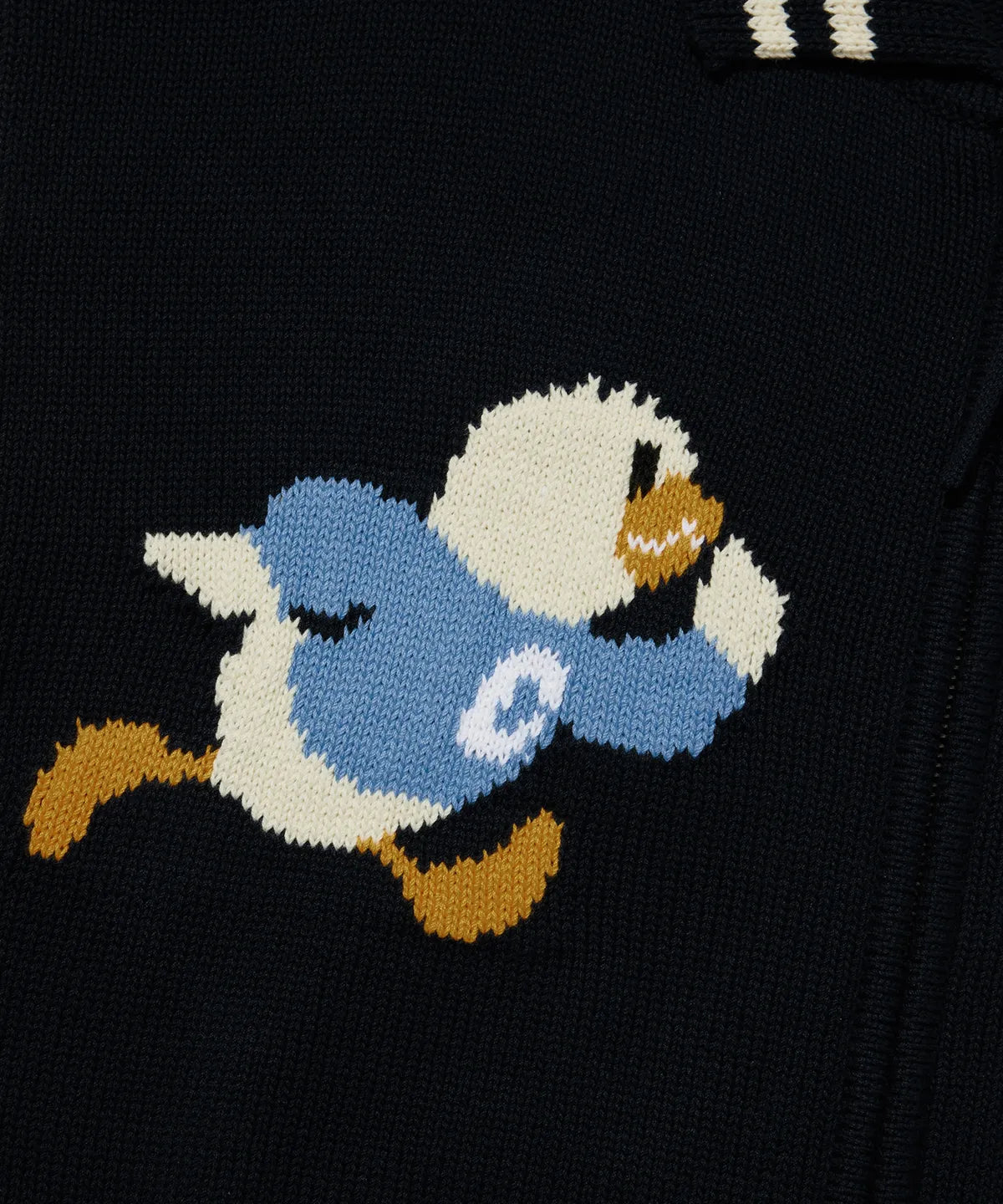 [TXT Soobin Worn] 26SS Covernat Duck Graphic Knit Varsity Jacket Navy