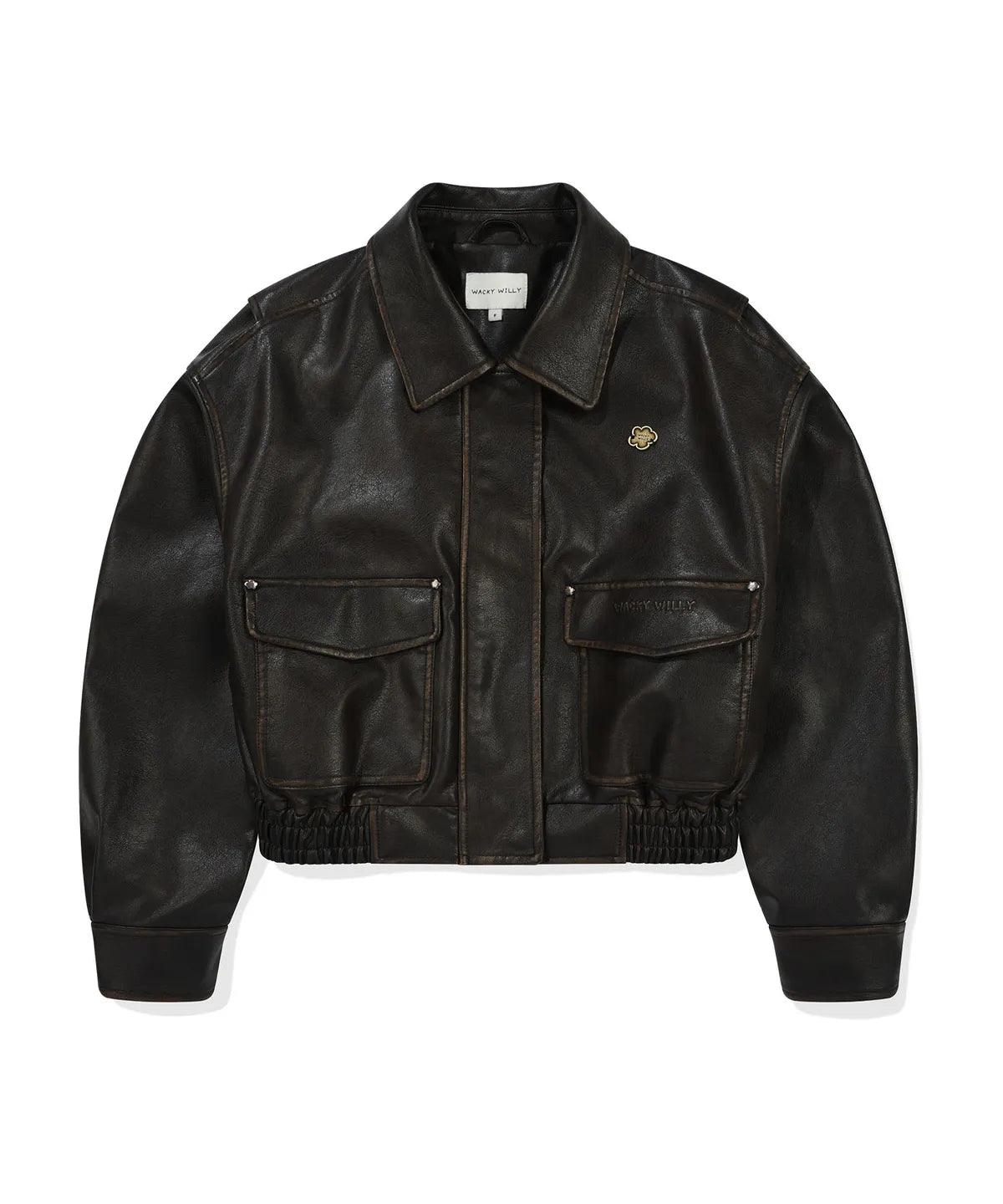 [Aespa Giselle Worn] 26SS Wacky Willy Women's Crop Leather Jacket Brown