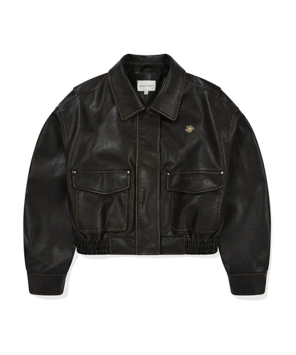 [Aespa Giselle Worn] 26SS Wacky Willy Women's Crop Leather Jacket Brown