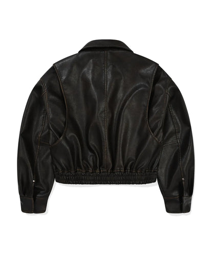 [Aespa Giselle Worn] 26SS Wacky Willy Women's Crop Leather Jacket Brown