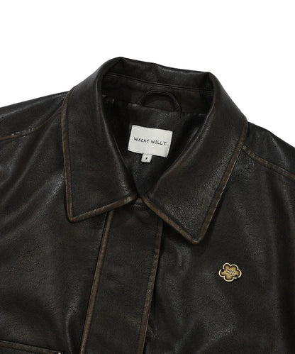 [Aespa Giselle Worn] 26SS Wacky Willy Women's Crop Leather Jacket Brown