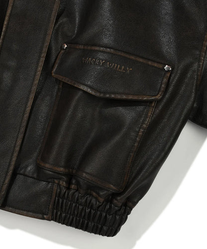 [Aespa Giselle Worn] 26SS Wacky Willy Women's Crop Leather Jacket Brown