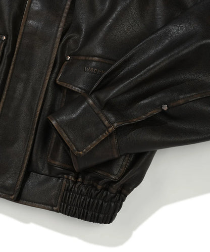[Aespa Giselle Worn] 26SS Wacky Willy Women's Crop Leather Jacket Brown