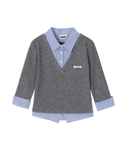 [Lesserafim Sakura Worn] Crank Seoul Knit Layered Check Shirt