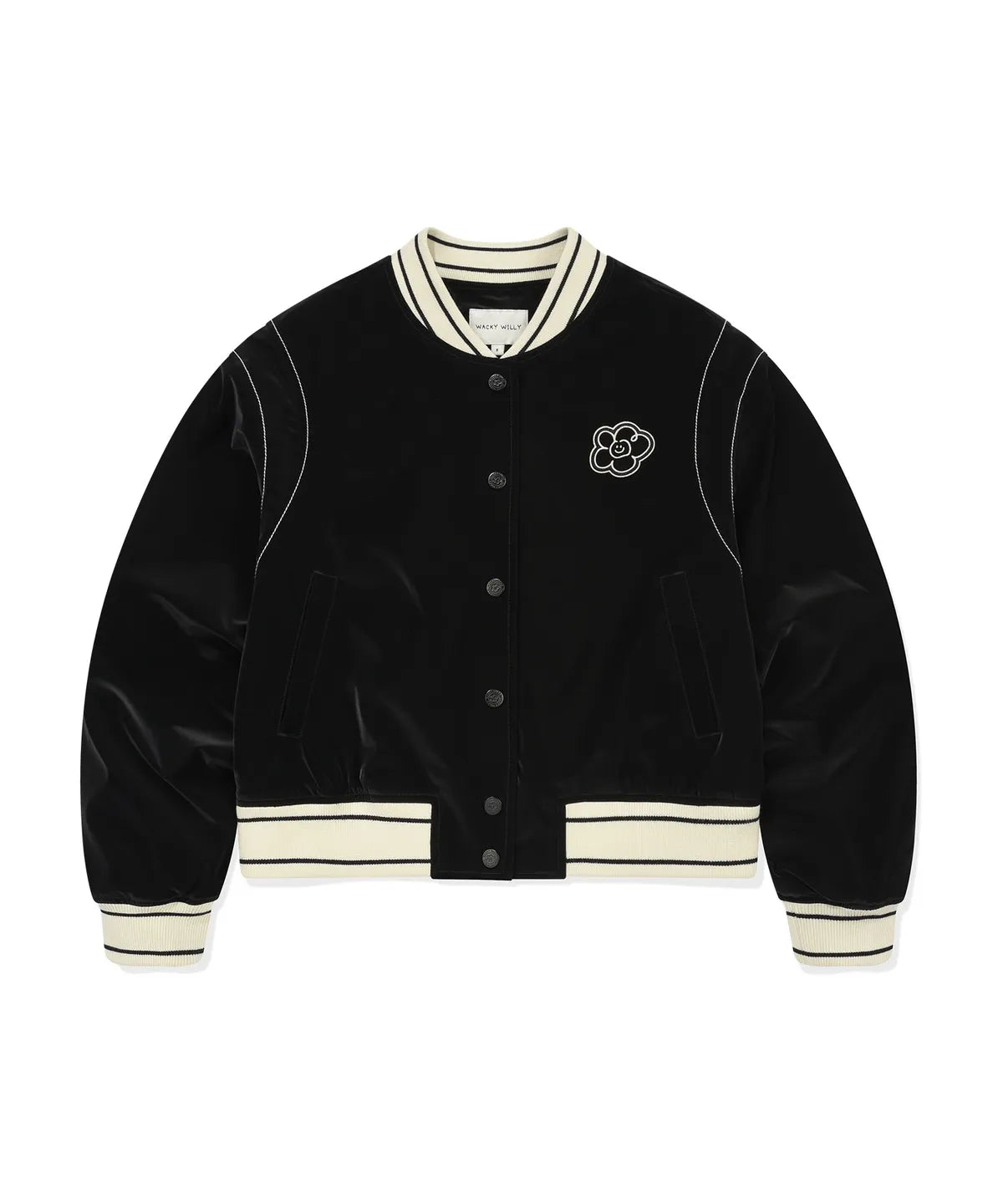[Aespa Giselle Worn] 26SS Wacky Willy Women's Velvet-Like Varsity Jacket in Black