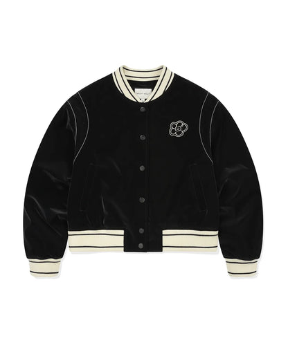 [Aespa Giselle Worn] 26SS Wacky Willy Women's Velvet-Like Varsity Jacket in Black