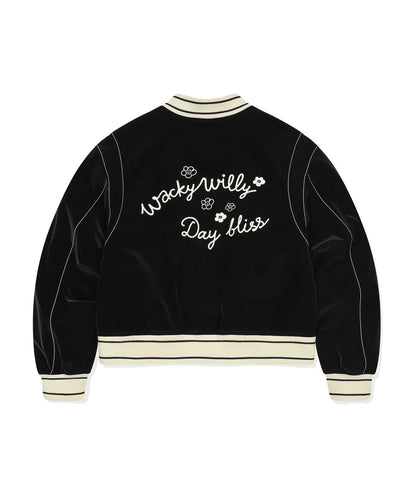[Aespa Giselle Worn] 26SS Wacky Willy Women's Velvet-Like Varsity Jacket in Black