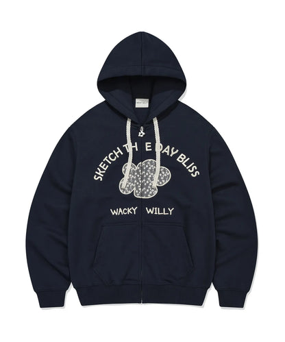 [Aespa Giselle Worn] 26SS Women's Lily Applique Overfit Hooded Zip-Up Navy