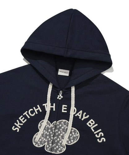 [Aespa Giselle Worn] 26SS Women's Lily Applique Overfit Hooded Zip-Up Navy