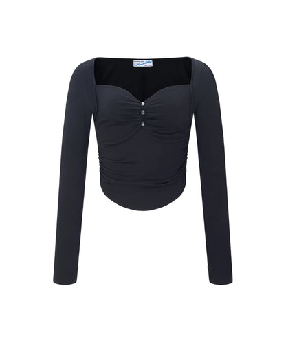 [Aespa Karina Worn] PLEASENOFOLLOW Amanda Shirring Long Sleeve Top