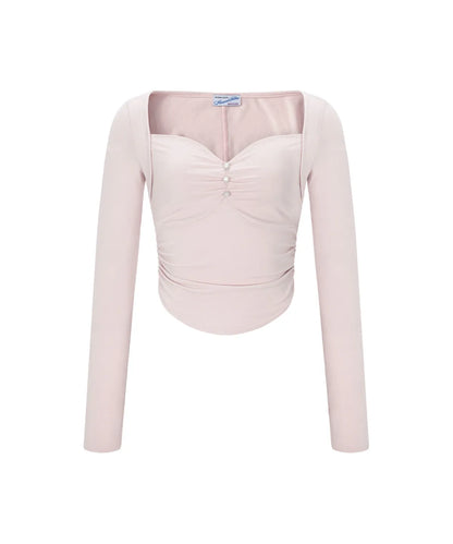 [Aespa Karina Worn] PLEASENOFOLLOW Amanda Shirring Long Sleeve Top