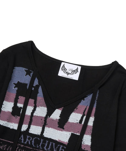 [ITZY Yeji Worn] Gila Archive USA Logo V Neck Long Sleeve