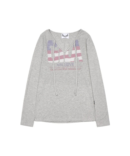 [ITZY Yeji Worn] Gila Archive USA Logo V Neck Long Sleeve