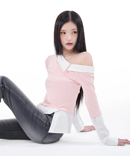 [Itzy Chaeryeong & Ive Gaeul Worn] Alki Alka One-Shoulder Layered Top