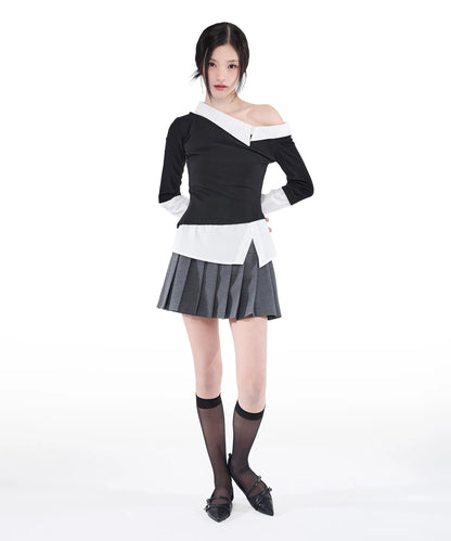 [Itzy Chaeryeong & Ive Gaeul Worn] Alki Alka One-Shoulder Layered Top