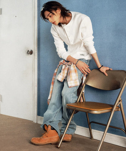 [Straykids Hyunjin Worn] 26SS Guess 2-Color Ribbed Henley Neck Long Sleeve Tee