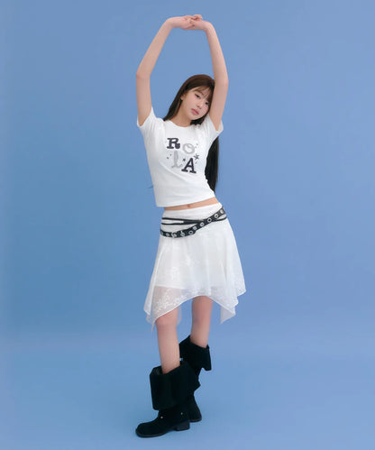 [Ive Wonyoung Worn] Rola Rola Lettering Patchwork T-Shirt