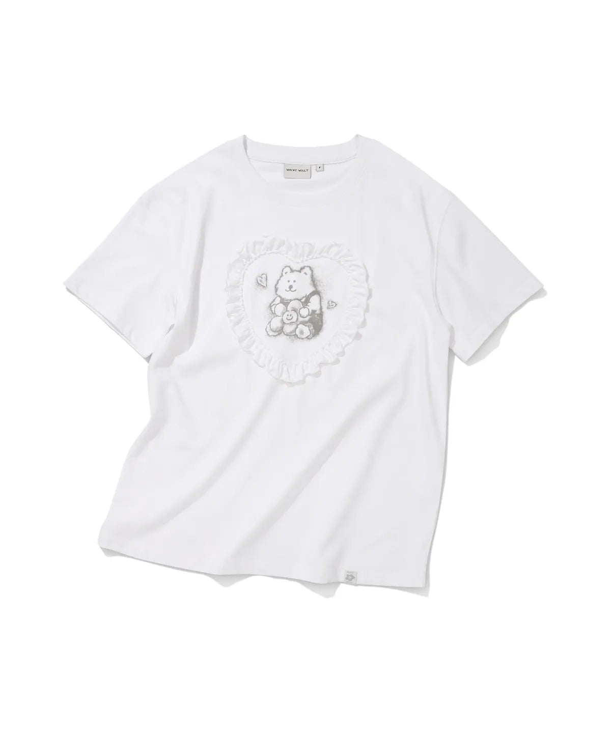 [Aespa Giselle Worn] Wacky Willy [LO.FL] Women's Heart Ruffle Short Sleeve T-shirt