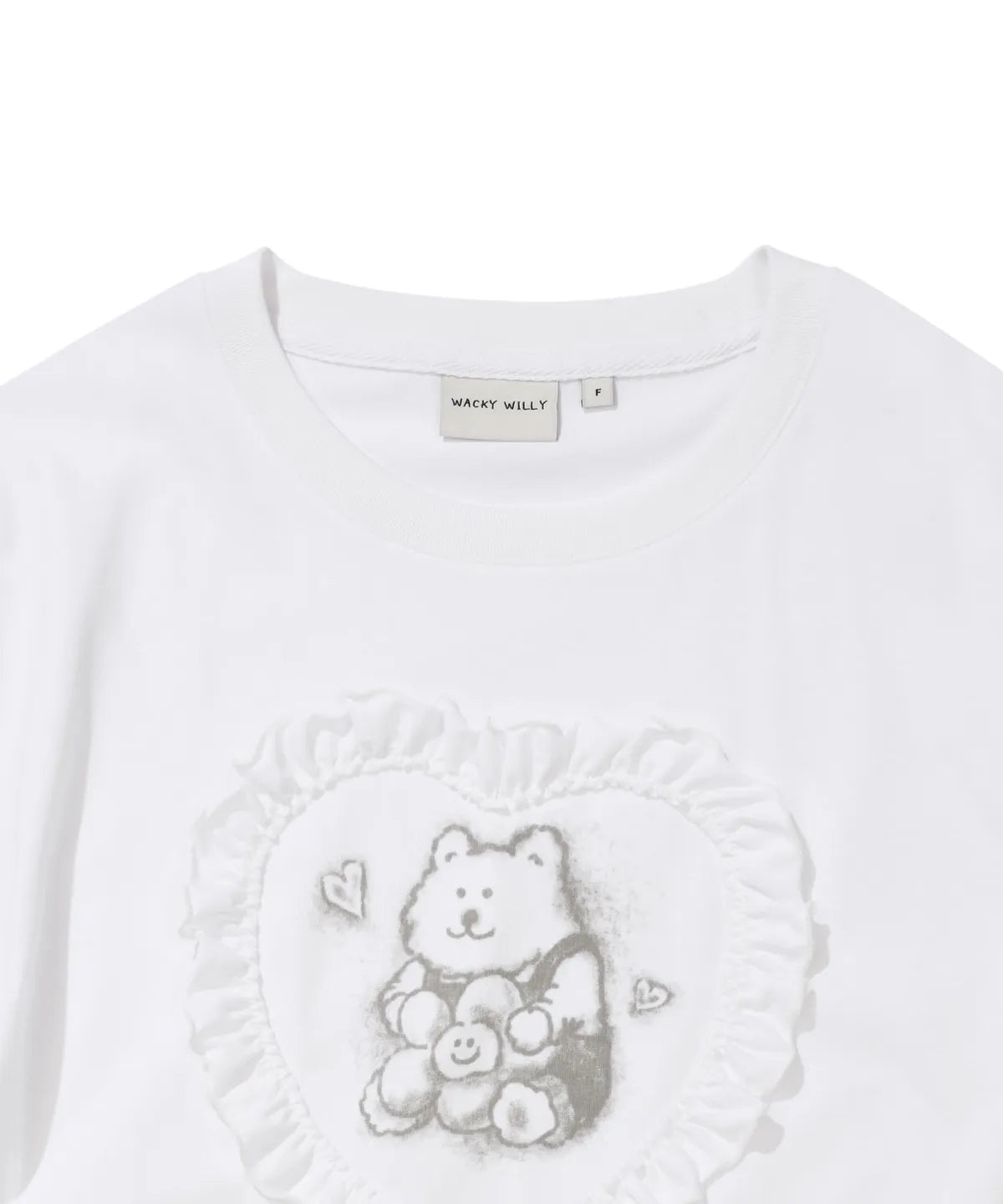 [Aespa Giselle Worn] Wacky Willy [LO.FL] Women's Heart Ruffle Short Sleeve T-shirt