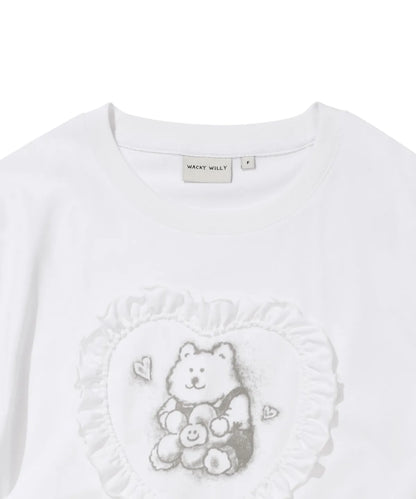 [Aespa Giselle Worn] Wacky Willy [LO.FL] Women's Heart Ruffle Short Sleeve T-shirt