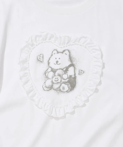 [Aespa Giselle Worn] Wacky Willy [LO.FL] Women's Heart Ruffle Short Sleeve T-shirt