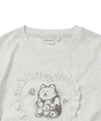 [Aespa Giselle Worn] Wacky Willy [LO.FL] Women's Heart Ruffle Short Sleeve T-shirt