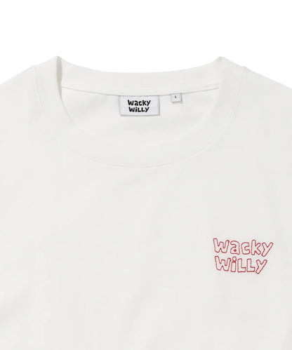 [Aespa Giselle Worn] Wacky Willy [LO.FL] Love Stitch Short Sleeve T-shirt White