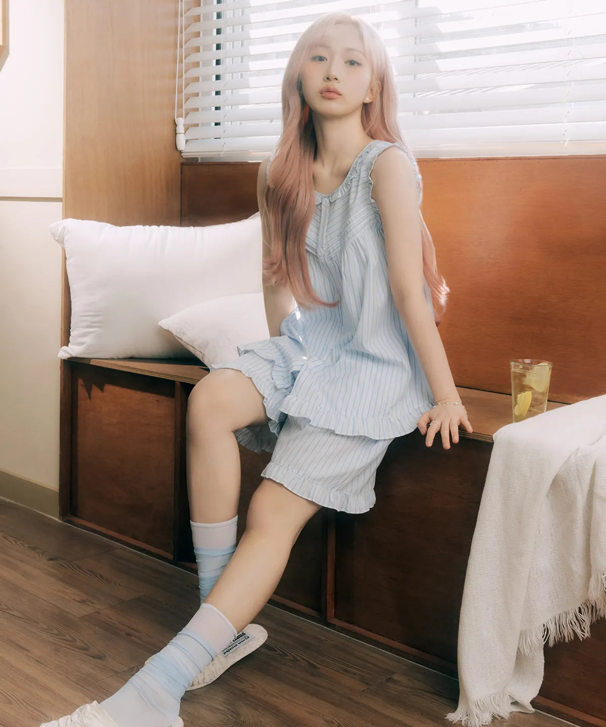 Nmixx Haewon X Dossy 26SS Silk Fit Ripple Sleeveless Pajama Set
