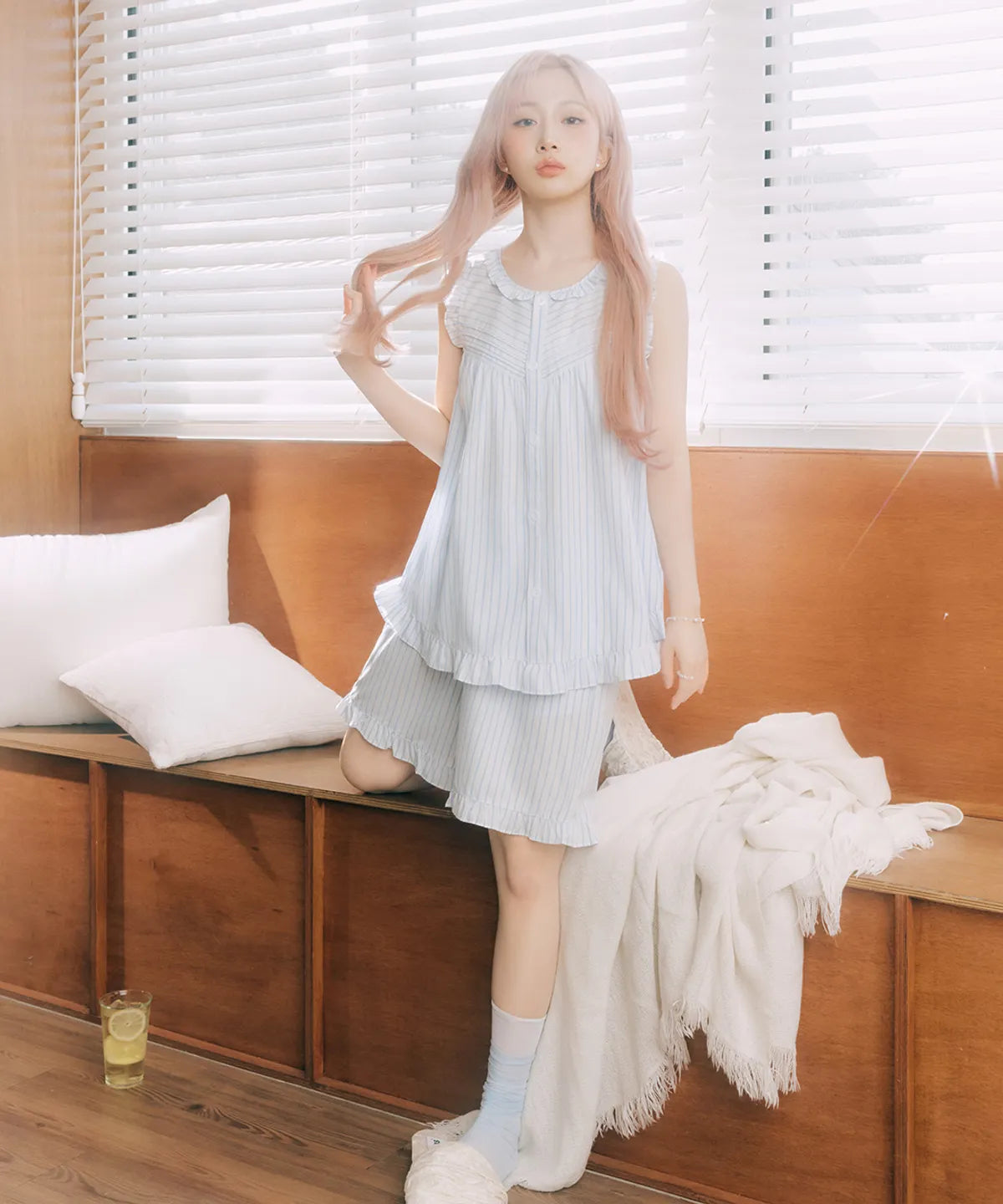 Nmixx Haewon X Dossy 26SS Silk Fit Ripple Sleeveless Pajama Set