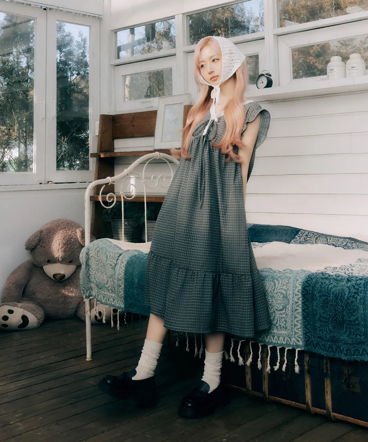 Nmixx Haewon X Dossy 26SS Silk-fit Dust Sleeveless Pajama Dress (Charcoal)
