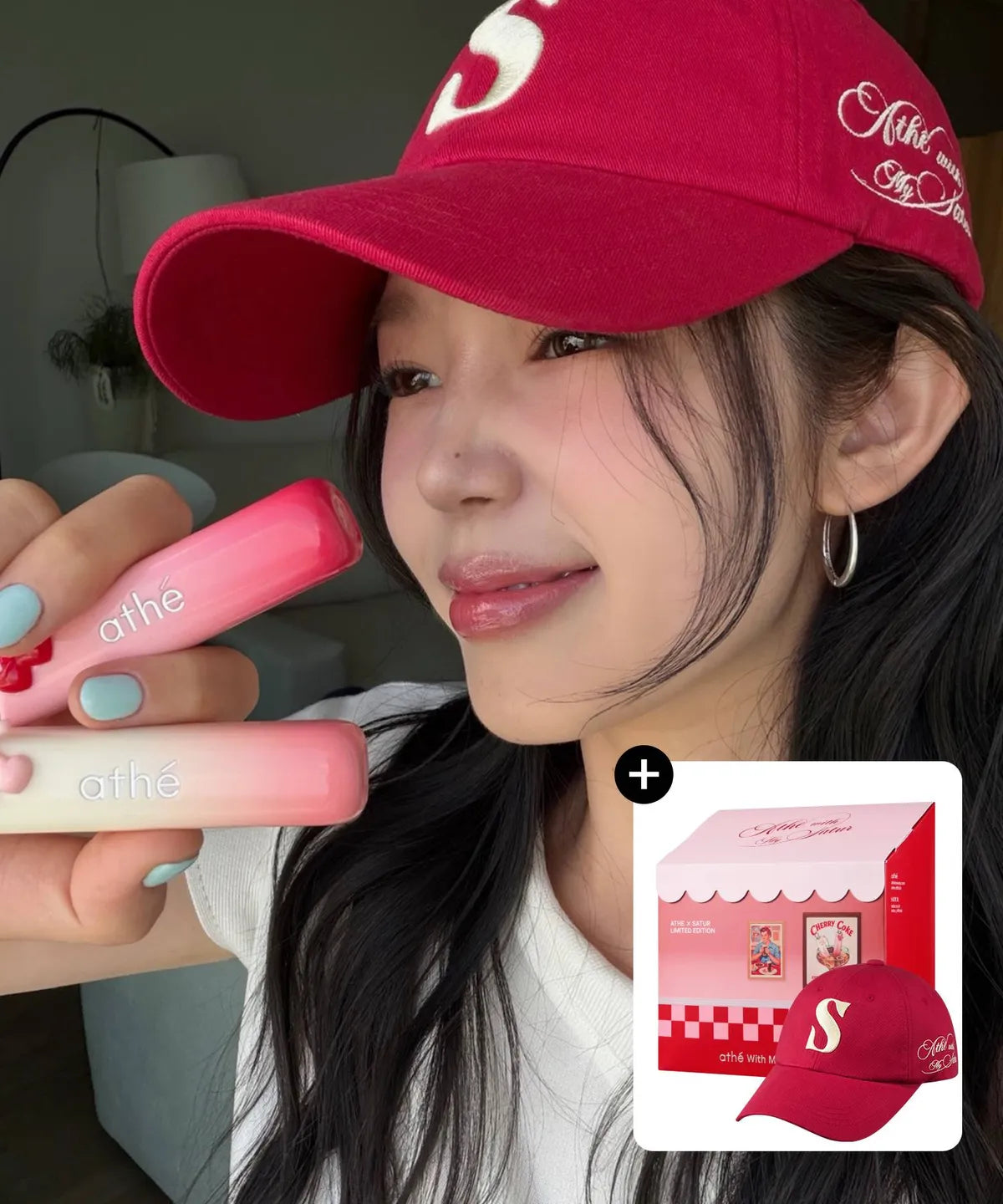 ATHE X SATUR Lip Glowy Balm New Color Duo & Ball Cap Special Set (SATUR Collaboration Ball Cap & Packaging Box Included)