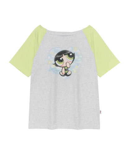 Ames Worldwide X PowerPuff Girls Heart Raglan Off Shoulder Tee