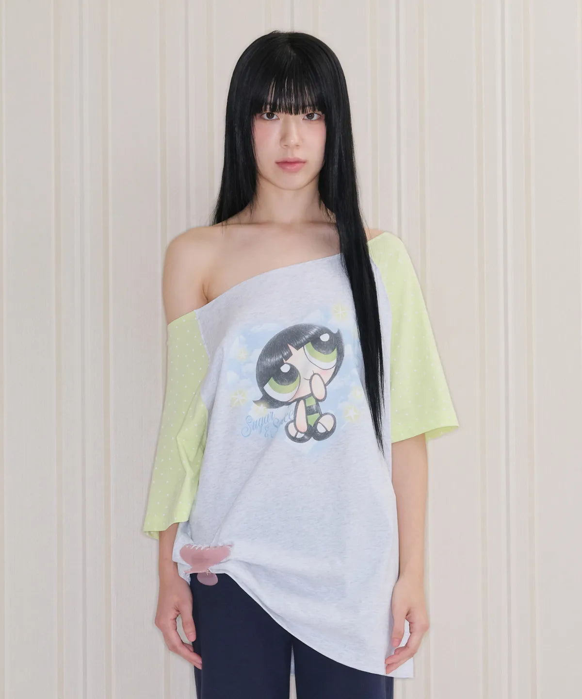 Ames Worldwide X PowerPuff Girls Heart Raglan Off Shoulder Tee