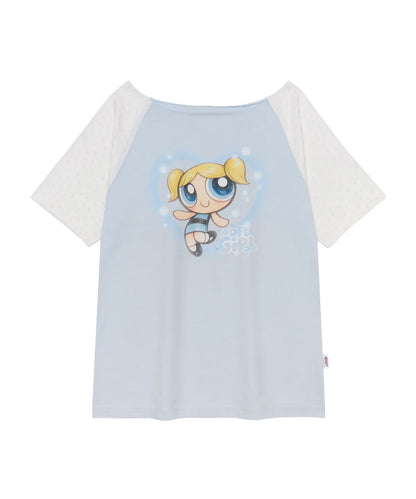 Ames Worldwide X PowerPuff Girls Heart Raglan Off Shoulder Tee