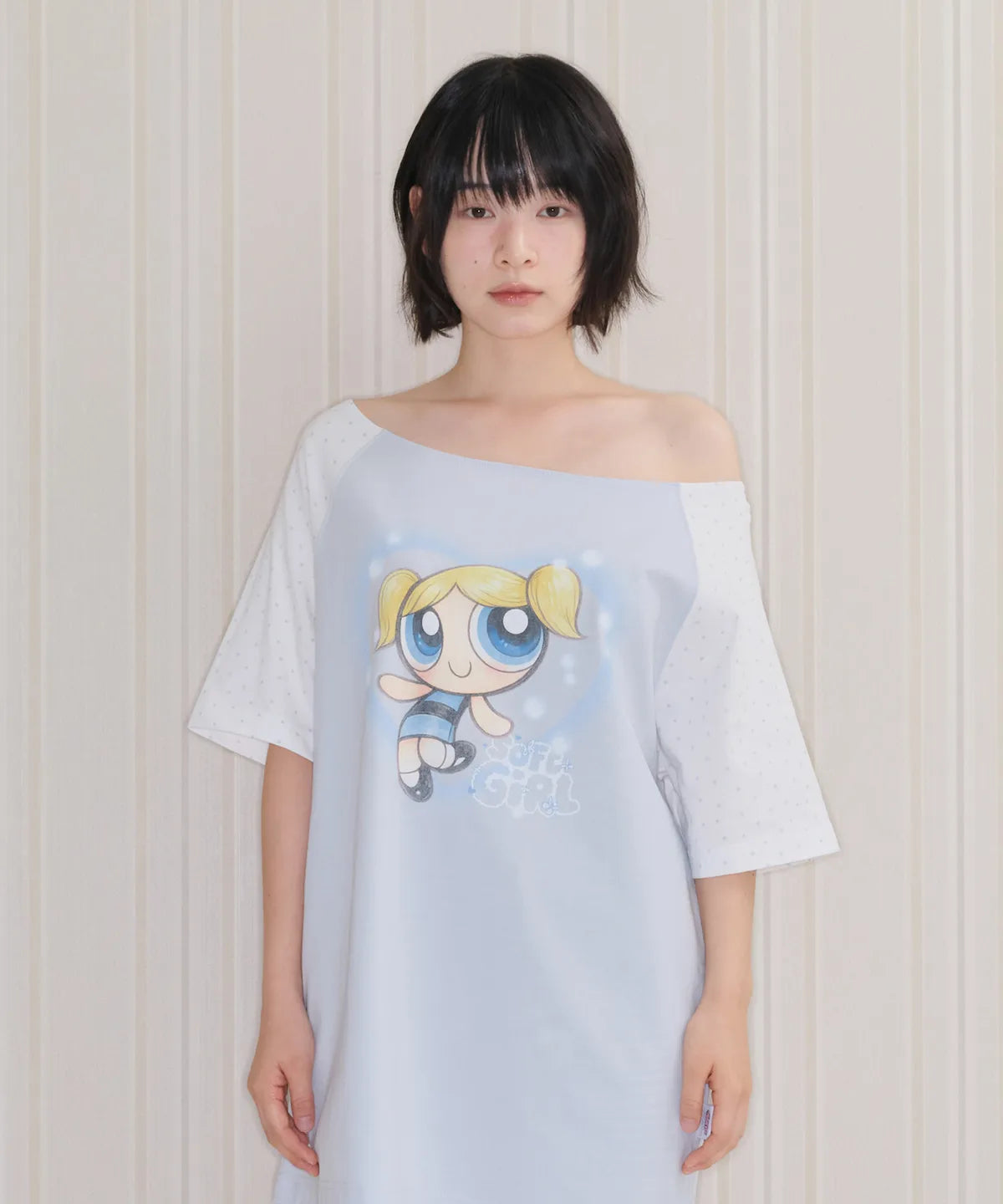 Ames Worldwide X PowerPuff Girls Heart Raglan Off Shoulder Tee