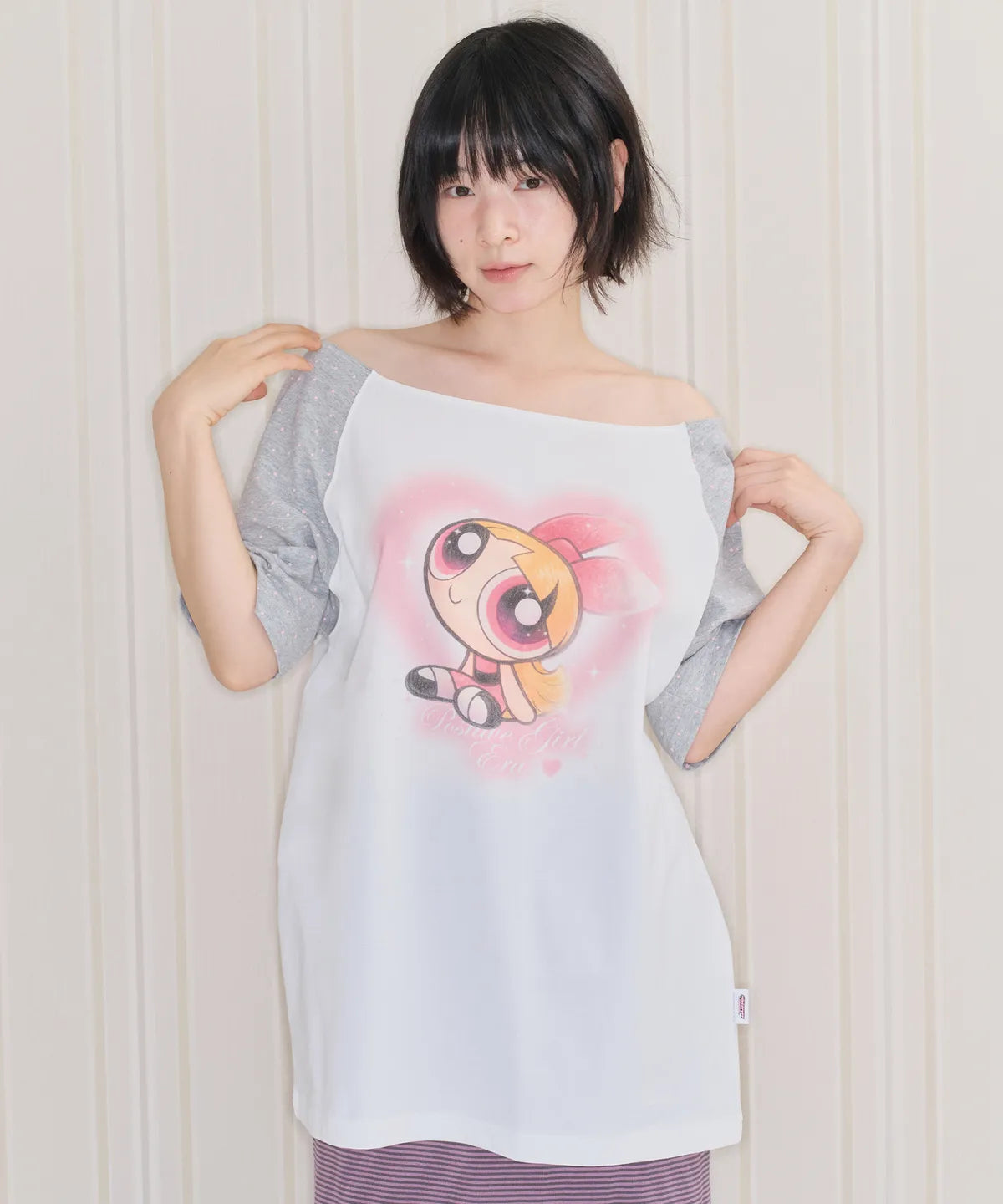 Ames Worldwide X PowerPuff Girls Heart Raglan Off Shoulder Tee