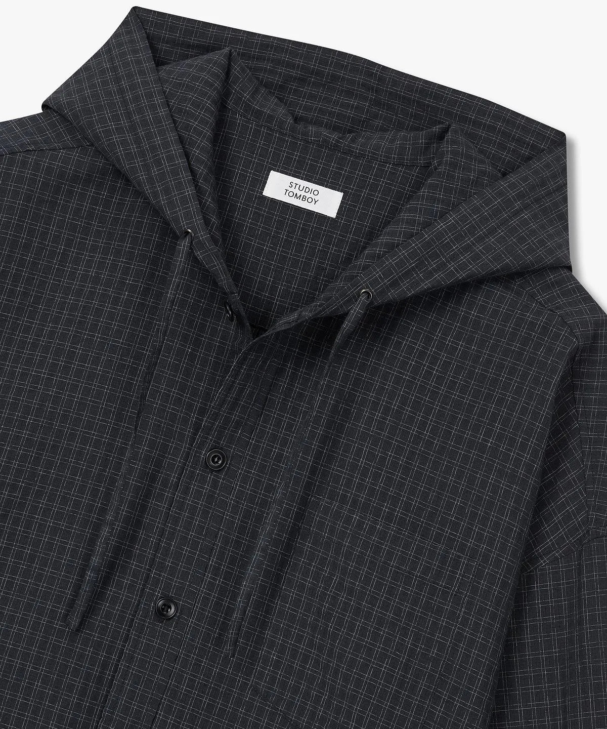 [Ateez Wooyoung Pick] STUDIO TOMBOY Small Hoodie Check Shirt _Black