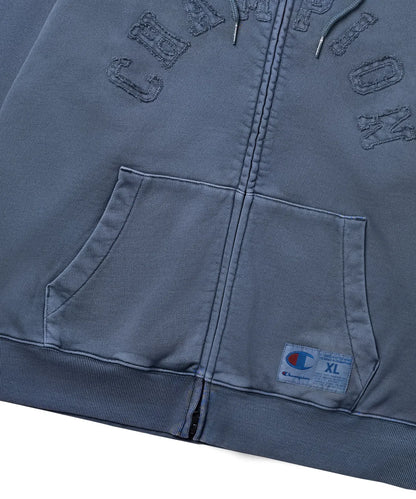 BTS V TAEHYUNG x CHAMPION Arch Logo Loose Fit Applique Dyed Zip-Up Hoodie